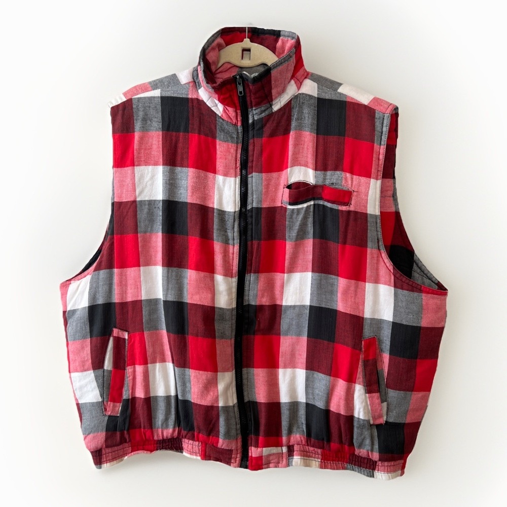 Ozark Trail Plaid Puffer Flannel Vest Men's 2XL Outdoor Sleeveless Zip Gorpcore